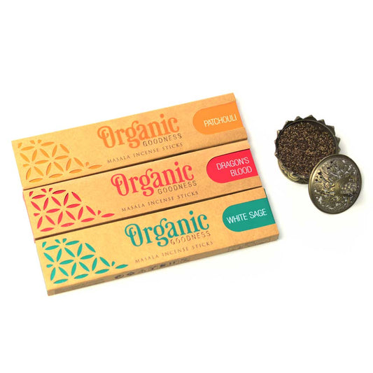 Räucherstäbchen Set mit Halter - Reinigung: White Sage (Weißer Salbei), Dragon's Blood (Drachenblut), Patchouli