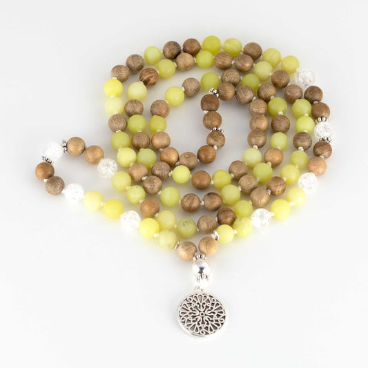 Mala Kette Mindfulness - Seraphinit und Rosenholz