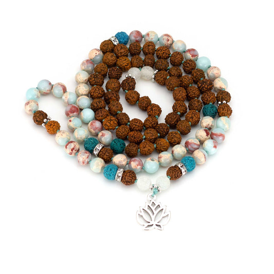 Mala Kette Wisdom- Kaiser Jaspis und Rudraksha