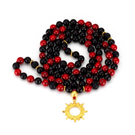 Mala Kette Passion - Roter Marmor und Ebenholz