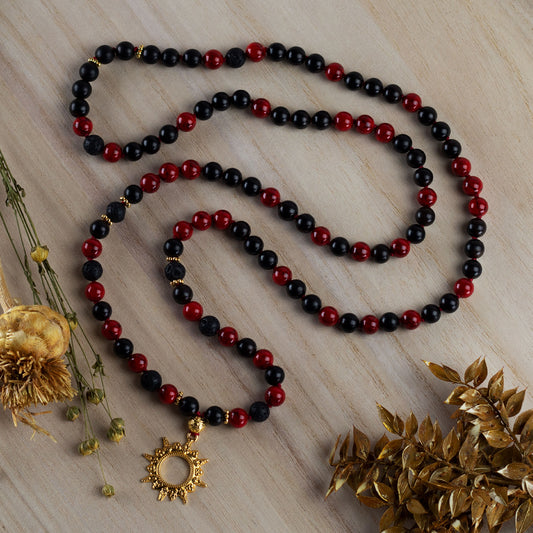 Mala Kette Passion - Roter Marmor und Ebenholz