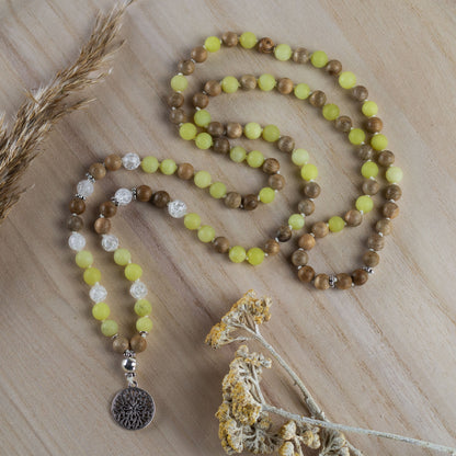 Mala Kette Mindfulness - Seraphinit und Rosenholz