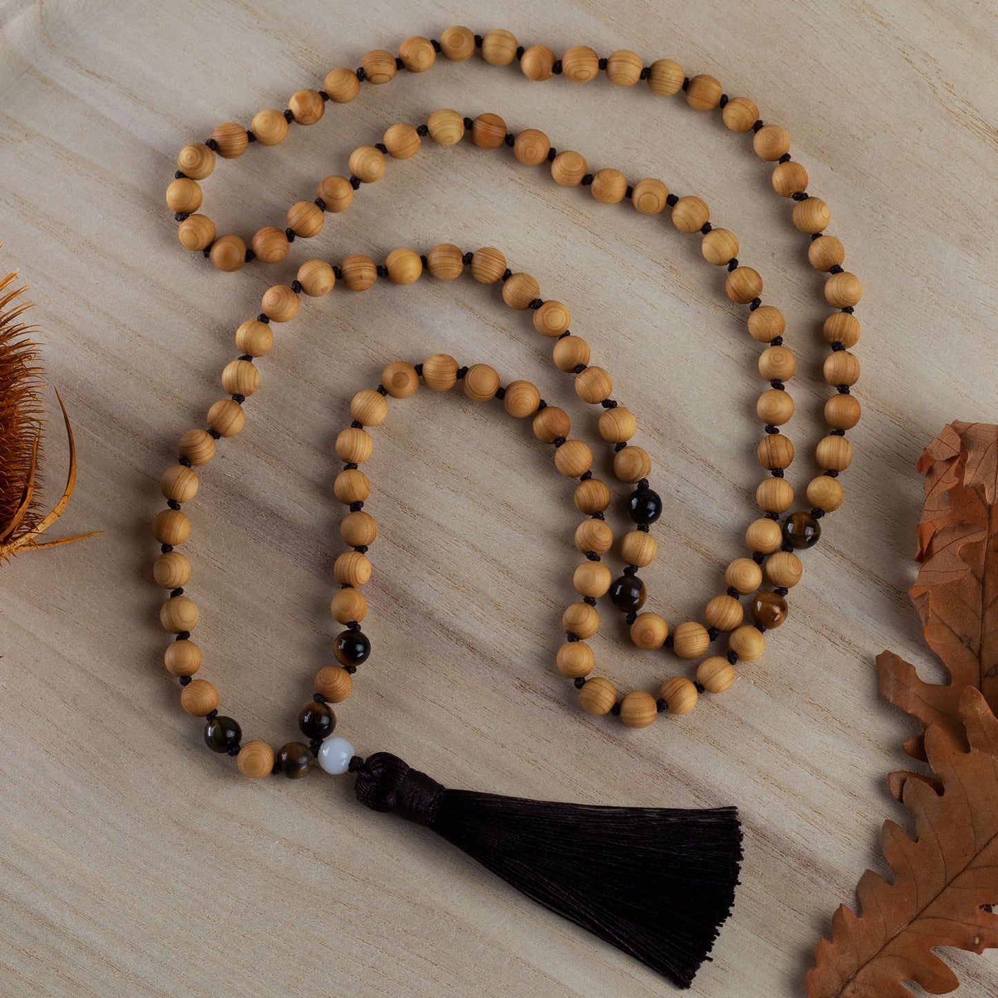 Mala Kette Focus - Thujaholz und Tigerauge