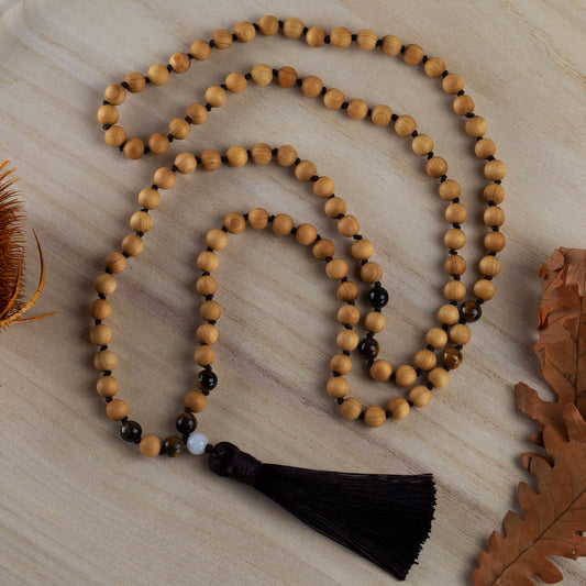 Mala Kette Focus - Thujaholz und Tigerauge