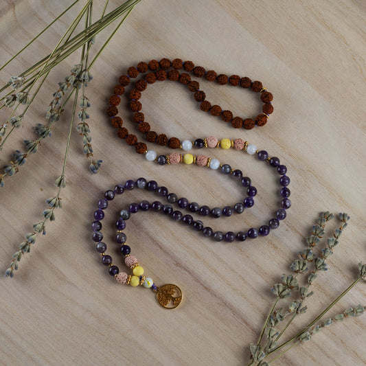 Mala Kette Harmony - Amethyst und Rudraksha